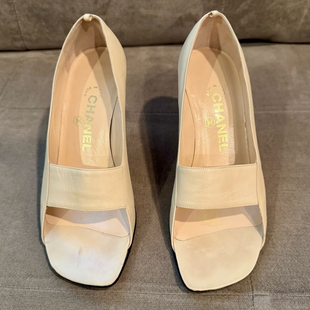 CHANEL Cream  Open -Toe Heels